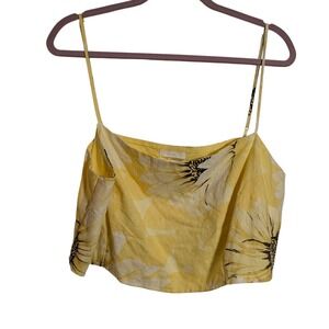H&M Linen Blend Yellow Floral Print Crop Top Tank‎ Sleeveless XXL